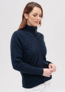 Possum and Merino   100208 Madeline Jacket - The Madeline Jacket has a touch of feminine elegance, expressed in its delicate stitch detail. Featuring a two-way zip, ribbed cuffs and hem, this standout style celebrates our signature Merinomink blend of ZQ certified merino, possum and silk.