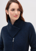 Load image into Gallery viewer, Possum and Merino  1438 Selwyn Jacket - This super versatile longline jacket features a two way zip and a snap fastened rib collar which can be worn open or done up to create the look of a scarf.  Perfect for a wintery day paired back with jeans and boots, it will take you from the sports side-line to the city in style. 
