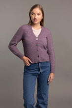 Load image into Gallery viewer, Possum and Merino  5034 Rib Cardi is knitted using our carefully sourced Natural Fibre blend of Possum Fur, Merino Wool and Mulberry Silk and finished with feature Shell Buttons, our Possum Merino Rib Cardi is a gorgeous take on a classic cardigan.  Rib detailing on the sleeve and hem partnered with a Deep V Neckline help to create a timeless, tailored look.