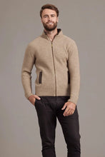 Load image into Gallery viewer, 6610 Rib Zip Jacket with Leather Trim - For those who enjoy adventure with style, this zip-up jacket will tick all the boxes. Features genuine lambskin trim on the collar and pockets. High-performing natural fibres of Possum Merino and Mulberry silk will ensure you conquer your goals while look great.