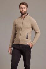 Load image into Gallery viewer, 6610 Rib Zip Jacket with Leather Trim - For those who enjoy adventure with style, this zip-up jacket will tick all the boxes. Features genuine lambskin trim on the collar and pockets. High-performing natural fibres of Possum Merino and Mulberry silk will ensure you conquer your goals while look great.