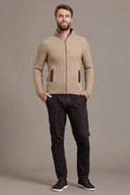 Load image into Gallery viewer, 6610 Rib Zip Jacket with Leather Trim - For those who enjoy adventure with style, this zip-up jacket will tick all the boxes. Features genuine lambskin trim on the collar and pockets. High-performing natural fibres of Possum Merino and Mulberry silk will ensure you conquer your goals while look great.