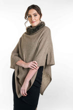 Load image into Gallery viewer, Possum and Merino   KO523 Fur Trim Poncho - A moss stitch poncho trimmed with luxurious possum fur.  This versatile garment can be worn 5 different way   Made proudly in New Zealand from a premium blend of 40% possum fur, 50% merino lambswool & 10% mulberry silk.