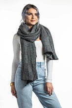 Load image into Gallery viewer, Possum and Merino  KO554 Jacquard Wrap - A two tone jacquard wrap in a multi textured design. This wrap also looks great worn as a scarf.  One size only: Approx. 56cm wide x 200cm long   Made proudly in New Zealand from a premium blend of 40% possum fur, 50% merino lambswool & 10% mulberry silk.