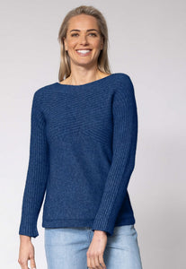 Possum and Merino  NW3108 Crossover Crew Fashion fitted style, relaxed wide neck with crossover rib detail on body and sleeves. WholeGarment seamless construction.