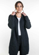 Load image into Gallery viewer, Possum and Merino  TR1019 Hooded Longline Cardigan - This long, hooded, cardigan is a great winter wardrobe staple.  It features ribbed sleeves and patch pockets.  Made proudly in New Zealand from a premium blend of 25% possum fur, 65% merino & 10% silk.