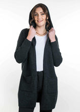 Load image into Gallery viewer, Possum and Merino  TR1019 Hooded Longline Cardigan - This long, hooded, cardigan is a great winter wardrobe staple.  It features ribbed sleeves and patch pockets.  Made proudly in New Zealand from a premium blend of 25% possum fur, 65% merino & 10% silk.
