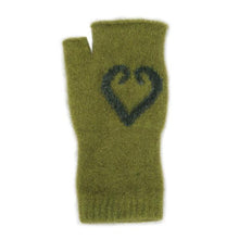 Load image into Gallery viewer, 9862 Aroha Fingerless Mitten - Single thickness fingerless glove with split Putiki motif forming a heart pattern on the back of hand.
