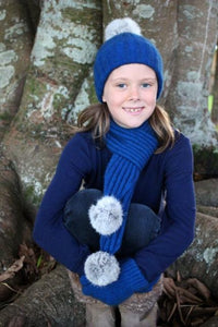 Possum and Merino  CK617 Cottontail Beanie - Functional rib with a silver rabbit fur pompom.  Available in bright shades.  Suitable for children from 6 months to 10 years of age.  Simply roll the cuff to suit a smaller child.
