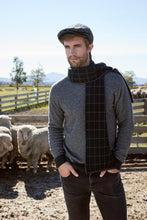 Load image into Gallery viewer, 6081 Check Pattern Cheesecutter (with Lambskin Peak) - This is the classic Possum Merino men's cheesecutter to keep one's head warm while delivering timeless sophistication. The genuine lambskin leather peak compliments the design which has been specially crafted for you. Make it a great gift or keep one for yourself.
