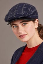 Load image into Gallery viewer, 6081 Check Pattern Cheesecutter (with Lambskin Peak) - This is the classic Possum Merino men's cheesecutter to keep one's head warm while delivering timeless sophistication. The genuine lambskin leather peak compliments the design which has been specially crafted for you. Make it a great gift or keep one for yourself.