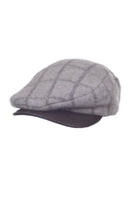 Load image into Gallery viewer, 6081 Check Pattern Cheesecutter (with Lambskin Peak) - This is the classic Possum Merino men's cheesecutter to keep one's head warm while delivering timeless sophistication. The genuine lambskin leather peak compliments the design which has been specially crafted for you. Make it a great gift or keep one for yourself.