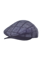 Load image into Gallery viewer, 6081 Check Pattern Cheesecutter (with Lambskin Peak) - This is the classic Possum Merino men's cheesecutter to keep one's head warm while delivering timeless sophistication. The genuine lambskin leather peak compliments the design which has been specially crafted for you. Make it a great gift or keep one for yourself.