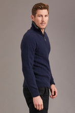 Load image into Gallery viewer, 6117 Cable Jersey with Contrast Trim - Zip up against the cold with this Possum Merino jersey that delivers equal measures of performance and style. Natural fibres of merino wool, possum fur and mulberry silk combine to keep the cold out at those cooler times of the year. For that touch of detail and intricacy, the jersey features a trim of high quality lambskin leather around the zip.