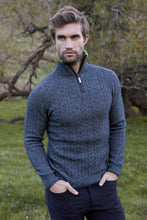 Load image into Gallery viewer, 6117 Cable Jersey with Contrast Trim - Zip up against the cold with this Possum Merino jersey that delivers equal measures of performance and style. Natural fibres of merino wool, possum fur and mulberry silk combine to keep the cold out at those cooler times of the year. For that touch of detail and intricacy, the jersey features a trim of high quality lambskin leather around the zip.