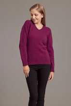 Load image into Gallery viewer, Possum and Merino 6181 Rib Detail V Neck Jersey - a simple and basic V-neck jersey that every woman needs in her wardrobe. This merino, possum silk jersey is made with the finest possum merino yarn blend in New Zealand and it is a staple for your winter wardrobe. A smart rib detail adds that touch of style found in all McDonald knitwear. An effortless, casual layer. 