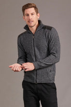 Load image into Gallery viewer, 6604 Zip Jacket with Lambskin Leather Trim - For those who enjoy adventure, this zip-up jacket will help you get going wherever you are. Features genuine lambskin trim on the shoulders and pockets. Tackle any quest wrapped in the high-performing natural fibres of Possum Merino and Mulberry silk. Conquer your goals, look great doing it.