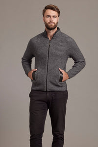 6610 Rib Zip Jacket with Leather Trim - For those who enjoy adventure with style, this zip-up jacket will tick all the boxes. Features genuine lambskin trim on the collar and pockets. High-performing natural fibres of Possum Merino and Mulberry silk will ensure you conquer your goals while look great.
