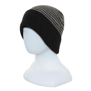 Black  Possum and Merino  NX397 Double Layer (Reversible) Beanie - ﻿Double Layer Beanie which can be worn 2 ways.  It is reversible - one side is striped and the other is plain 