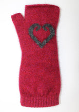 Load image into Gallery viewer, 9862 Aroha Fingerless Mitten - Single thickness fingerless glove with split Putiki motif forming a heart pattern on the back of hand.