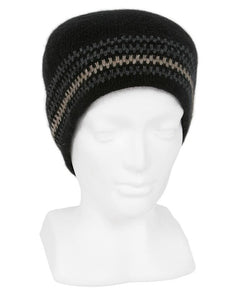 9910 Urban Striped Beanie - Single thickness skull cap style beanie in black with three charcoal stripes and one stripe in accent colourway.