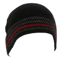 Load image into Gallery viewer, 9910 Urban Striped Beanie - Single thickness skull cap style beanie in black with three charcoal stripes and one stripe in accent colourway.