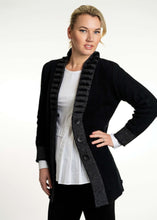 Load image into Gallery viewer, Possum and Merino  KO745 Fancy Collar Jacket - A unique feature collar and strong vertical lines make this garment very flattering to wear.  This longline jacket is extremely warm and cosy, yet still looks stylish.   Made proudly in New Zealand from a premium blend of 40% possum fur, 50% merino lambswool &amp; 10% mulberry silk.  