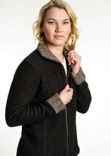 Load image into Gallery viewer, Possum and Merino  KO476 Two-Tone Trim Jacket - This stylish and versatile jacket features a two tone trim on the collar and cuffs.  Side seam shaping and coverseam detailing creates a streamlined look.   Made proudly in New Zealand from a premium blend of 40% possum fur, 50% merino lambswool &amp; 10% mulberry silk.  