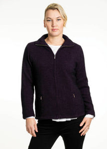 Possum and Merino  KO760 Textured Zip Jacket - This jacket is very similar to style KO478 but has more length in the body with textured side panels and collar.  The zip pockets are incorporated into the seems and the front of the garment is fully lined with merino jersey knit.  This Garment also features shaping in the front and side-seams for a flatting fit. 