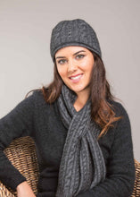 Load image into Gallery viewer, Possum and Merino  KO132 Cable Scarf - A keyhole scarf in a classic cable pattern.  Make a set with KO62 Cable Glovelets and KO94 Cable Headband  One Size - Approx. 15cm wide x 110cm long.  Made proudly in New Zealand from a premium blend of 40% possum fur, 50% merino lambswool & 10% mulberry silk.