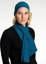 Load image into Gallery viewer, Possum and Merino  KO132 Cable Scarf - A keyhole scarf in a classic cable pattern.  Make a set with KO62 Cable Glovelets and KO94 Cable Headband  One Size - Approx. 15cm wide x 110cm long.  Made proudly in New Zealand from a premium blend of 40% possum fur, 50% merino lambswool & 10% mulberry silk.
