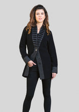 Load image into Gallery viewer, Possum and Merino  KO745 Fancy Collar Jacket - A unique feature collar and strong vertical lines make this garment very flattering to wear.  This longline jacket is extremely warm and cosy, yet still looks stylish. 