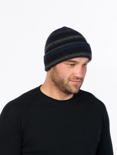 Possum and Merino  NX201 Striped Beanie - A classic striped beanie.  Make a set with the matching  NX200  Striped Scarf and NX202 Striped Glove.  One colour only