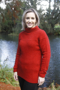 Possum and Merino  Z143 Geo Jumper - Roll neck jumper with striking rib detail across shoulders.  Flattering textured panels edged with rib detail in centre front and back