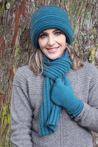 Teal Ribbed Clouche Hat