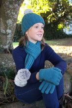 Load image into Gallery viewer, Possum and Merino  CK617 Cottontail Beanie - Functional rib with a silver rabbit fur pompom.  Available in bright shades.  Suitable for children from 6 months to 10 years of age.  Simply roll the cuff to suit a smaller child.