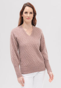 Possum and Merino  100205 Chloe Sweater - Featuring a flattering v neck and a beautiful knit structure, the Chloe V Sweater is the epitome of practicality and style.  With a flattering drop shoulder, gently blousoned sleeves, deep rib cuffs and waistband, it can be paired with the Chloe Snood to create a rollneck effect.