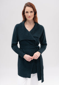 Possum and Merino  100206 Jolie Jacket - You'll welcome the wild, wintry weather when you're wearing the stunning Jolie Jacket, loved for effortless comfort, timeless ease, and featherweight warmth. Wear it open or wrap yourself up with the waist tie when jack frost starts to bite. This feminine, longline silhouette features a flattering waterfall collar, allowing you to flip this piece upside down and style it a bunch of different ways.