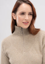 Load image into Gallery viewer, Possum and Merino  100210 Seraphina Zip Sweater - The half zip is a must-have and this one is a standout, with its sophisticated textural detail. The perfect cold-weather piece, it pairs beautifully with the Emilia Skirt for a cosy, monochromatic look. Wear the collar down or zip it up to keep the cold weather at bay.