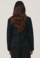 Load image into Gallery viewer, Possum and Merino

100298 Eloise Jacket - Eloise is all about style and grace. A refined silhouette and soft v neckline is met with a zipper that comes down to a curved front hem. A Merinomink zip pull and pockets add to the thoughtful design of this jacket. With a felted finish and subtle check detail, this new jacket is poised to become a highly coveted piece. Slim fit.&nbsp;

Made in New Zealand from an exclusive Merinomink blend of 50% ZQ Merino, 40% Brushtail possum and 10% Mulberry silk.