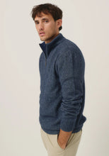 Load image into Gallery viewer, Possum and Merino

100309 Whittaker Half Zip – A Merinomink signature zip sweater with striped contrast collar features a Merinomink zip pull. This timeless piece can be dressed up or down to suit almost any occasion. A classic fit.

Made in New Zealand from an exclusive Merinomink blend of 50% ZQ Merino, 40% Brushtail possum and 10% Mulberry silk.
