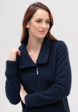 Load image into Gallery viewer, Possum and Merino  1438 Selwyn Jacket - This super versatile longline jacket features a two way zip and a snap fastened rib collar which can be worn open or done up to create the look of a scarf.  Perfect for a wintery day paired back with jeans and boots, it will take you from the sports side-line to the city in style. 