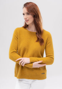 Possum and Merino  1803 MM Relaxed Sweater - This simple, casual yet elegant sweater features ‘v’ shaped garter stitch detail at the neck. Fitted sleeves and a slightly relaxed fit through body create a flattering silhouette.  It is finished beautifully with the Merinomink™ logo bar.