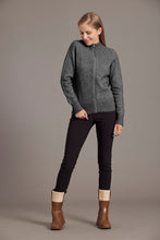 Load image into Gallery viewer, Possum and Merino  5018 - Yolk Neck Cable Jacket - So versatile and easy to wear you will love this new zip-up Jacket with its delicate and feminine Yolk Neck Detail  Mini Cable Detail Mid Weight for warmth and comfort 35% Possum Fur, 55% Merino Wool, 10% Pure Mulberry Silk New Zealand Designed and Manufactured Natural and Sustainable