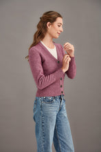 Load image into Gallery viewer, Possum and Merino  5034 Rib Cardi is knitted using our carefully sourced Natural Fibre blend of Possum Fur, Merino Wool and Mulberry Silk and finished with feature Shell Buttons, our Possum Merino Rib Cardi is a gorgeous take on a classic cardigan.  Rib detailing on the sleeve and hem partnered with a Deep V Neckline help to create a timeless, tailored look.