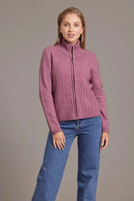 Load image into Gallery viewer, Possum and Merino  5039 Cable Zip Jacket - So versatile and easy to wear you will love this new zip-up Jacket with its delicate and feminine cable detailing.  Lace Cable Detail Mid Weight for warmth and comfort 35% Possum Fur, 55% Merino Wool, 10% Pure Mulberry Silk New Zealand Designed and Manufactured 