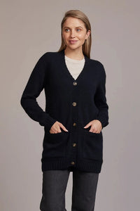 Possum and Merino  5041 Ridge Patch Cardigan – This easy to wear cardigan features a deep v neck, ridge elbow patch detailing and button closure to create a cardigan that has it all- flattering fit, functionality, and comfort.  Comes in four neutral colours that are sure to make this garment a wardrobe staple!  Button Closure Two Front Pockets 35% Possum Fur, 55% Merino, 10% Pure Mulberry Silk New Zealand Designed and Manufactured