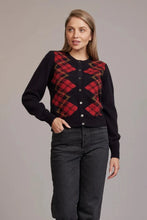 Load image into Gallery viewer, Possum and Merino  5045 Tartan Cardigan – A beautiful Tartan jacquard cardigan featuring beautiful shell buttons, knitted from the most luxurious of natural fibres for warmth and softness, this New Zealand-made classic button-up cardigan is a must on your wardrobe investment.  Light-weight warmth Tartan jacquard front Round neckline 35% Possum Fur, 55% Merino Wool, 10% Pure Mulberry Silk New Zealand designed and made