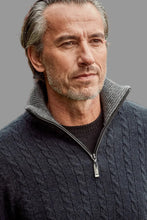 Load image into Gallery viewer, Possum and Merino.
6117 Cable Jersey with Contrast Trim - Zip up against the cold with this Possum Merino jersey that delivers equal measures of performance and style. Natural fibres of merino wool, possum fur and mulberry silk combine to keep the cold out at those cooler times of the year. For that touch of detail and intricacy, the jersey features a trim of high quality lambskin leather around the zip.
35% Possum Fur, 55% Merino Wool, 10% Pure Mulberry Silk