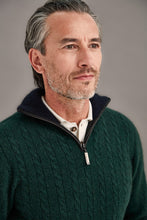 Load image into Gallery viewer, 6117 Cable Jersey with Contrast Trim - Zip up against the cold with this Possum Merino jersey that delivers equal measures of performance and style. Natural fibres of merino wool, possum fur and mulberry silk combine to keep the cold out at those cooler times of the year. For that touch of detail and intricacy, the jersey features a trim of high quality lambskin leather around the zip. 